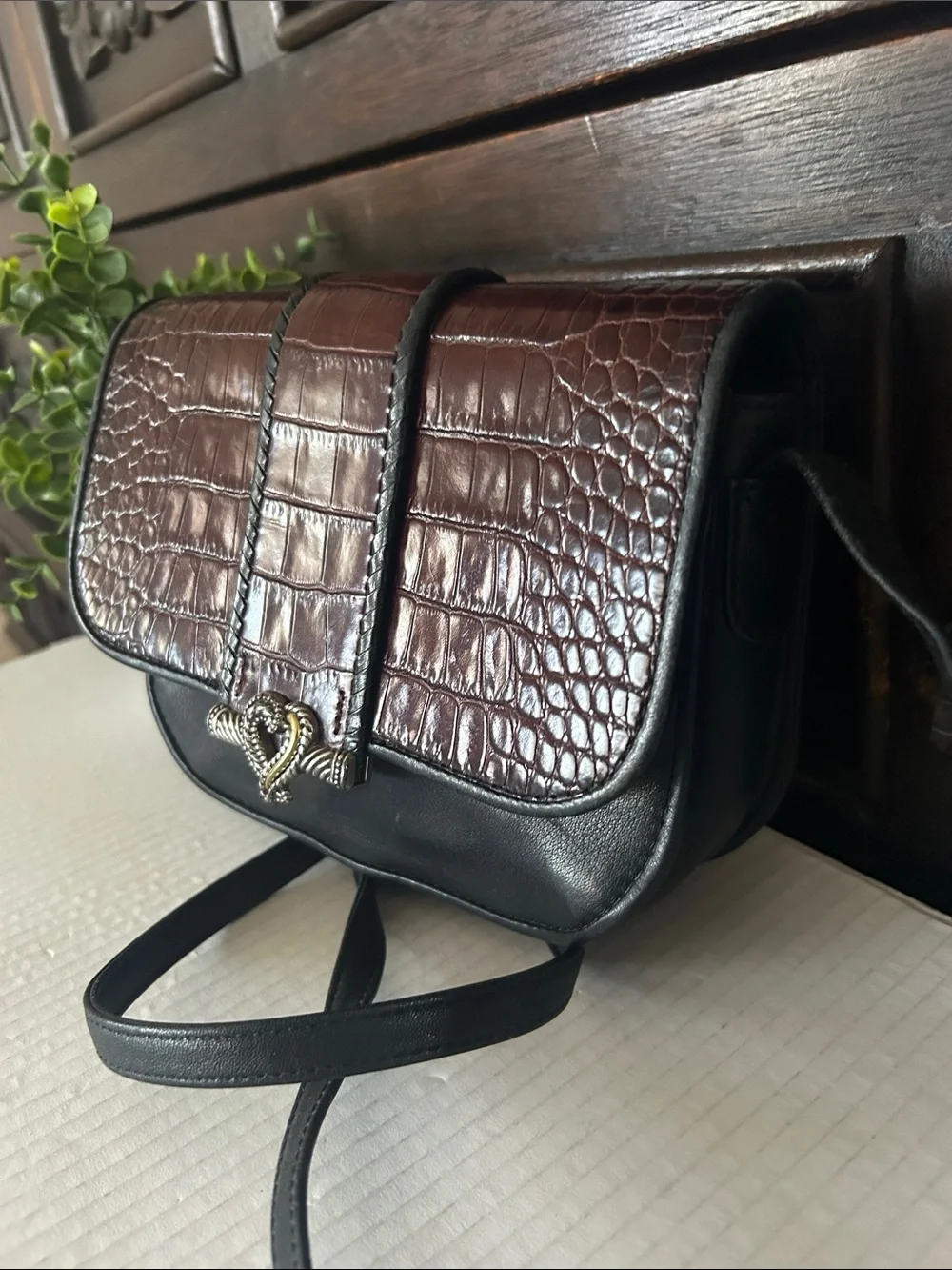 One Word by Brighton Women's Two-Tone Croc-Textured Leather Crossbody Bag